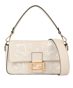 Embroidered Camelia Baguette, Leather, Pink/White, 8BR600, DB/ S, 4*
